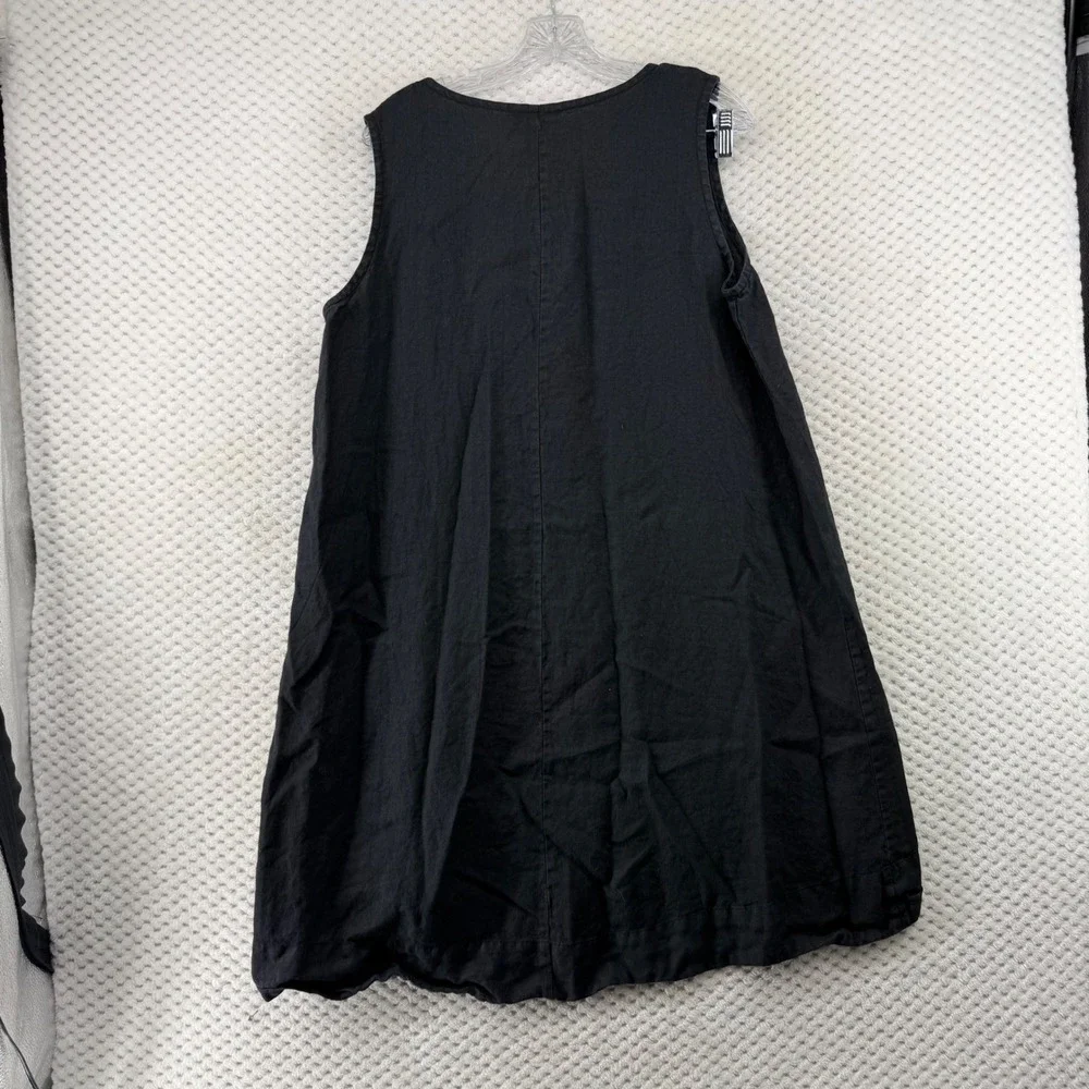 Bryn Walker Linen Shift Dress Women L Black‎ Sleeveless High-Low Hem Pockets